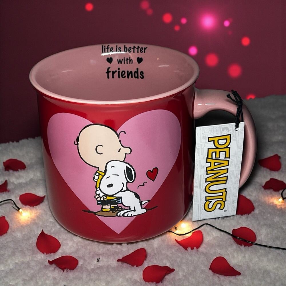 NEW Peanuts Snoopy Charlie Brown Valentine Mug Life Is Better With Friends NWT